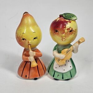 Anthropomorphic Fruit Musicians Salt & Pepper Shakers Pair Vintage Japan Napco